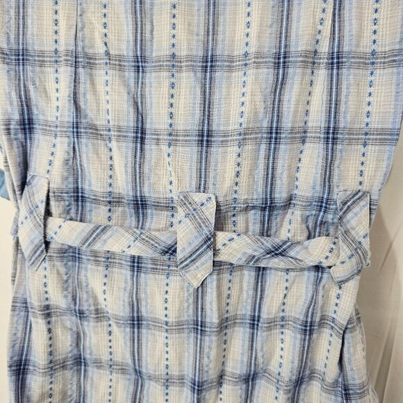 Horny Toad Shirt Dress Womens Small Blue Plaid Button Up Outdoor Belted Tie Knee - Picture 8 of 10